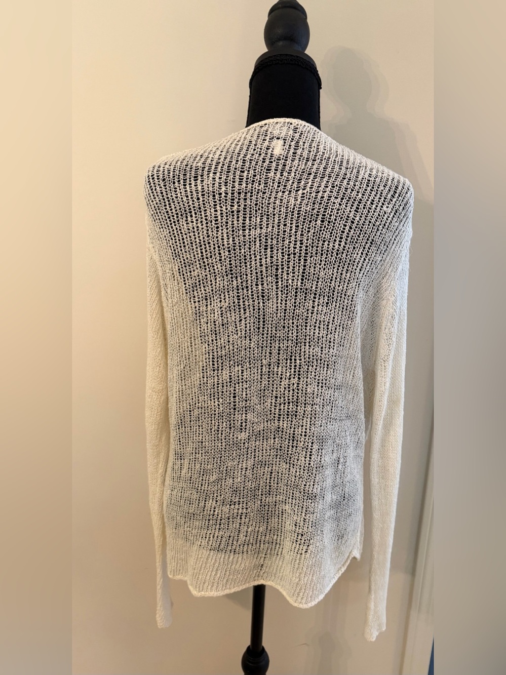 Eileen Fisher Cream Linen Blend Open-Knit Lightweight Cardigan L - Picture 4 of 11